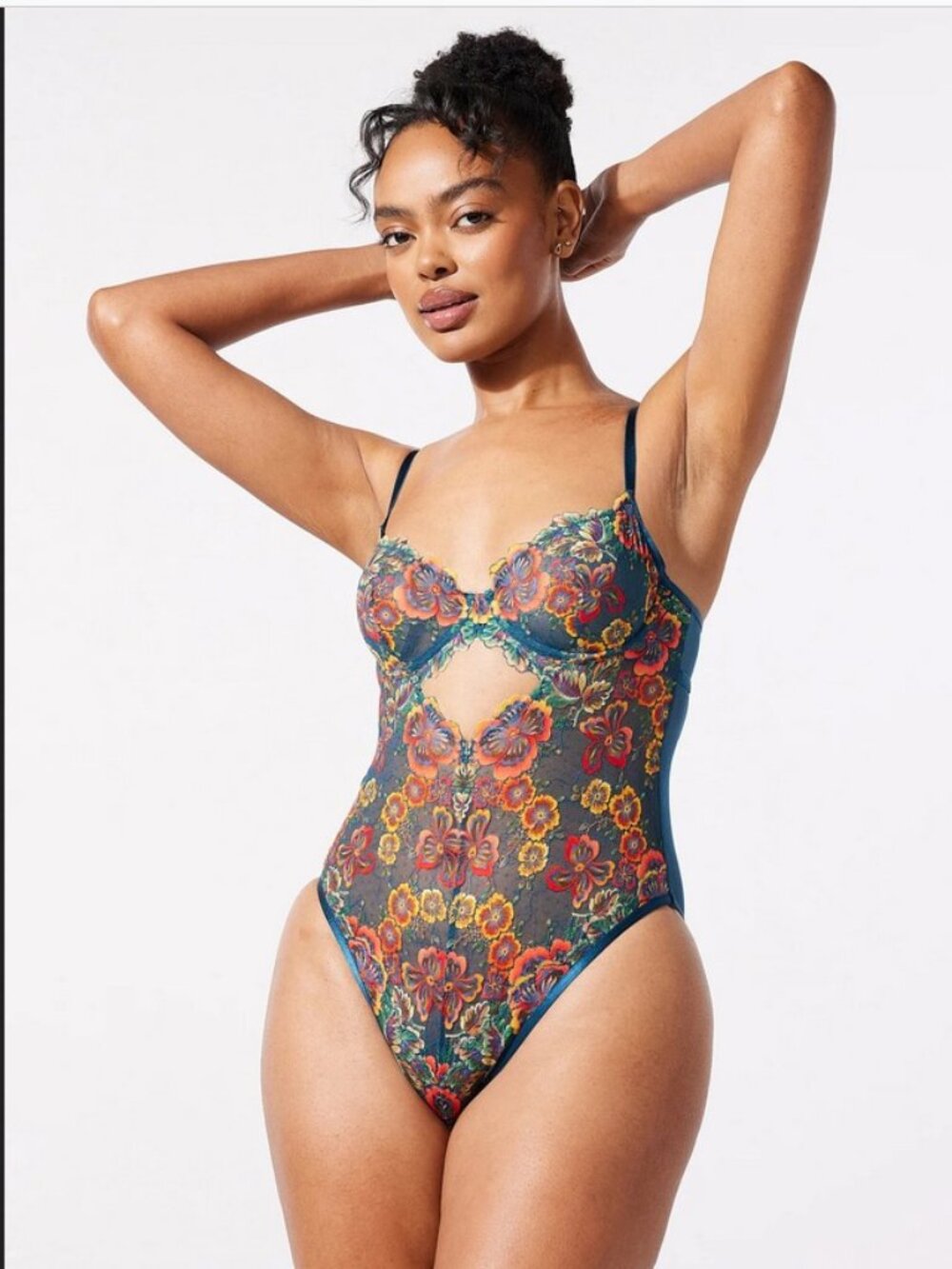 Savage X Fenty Sunchaser Lace Underwire Teddy in Bawdy Blue, L